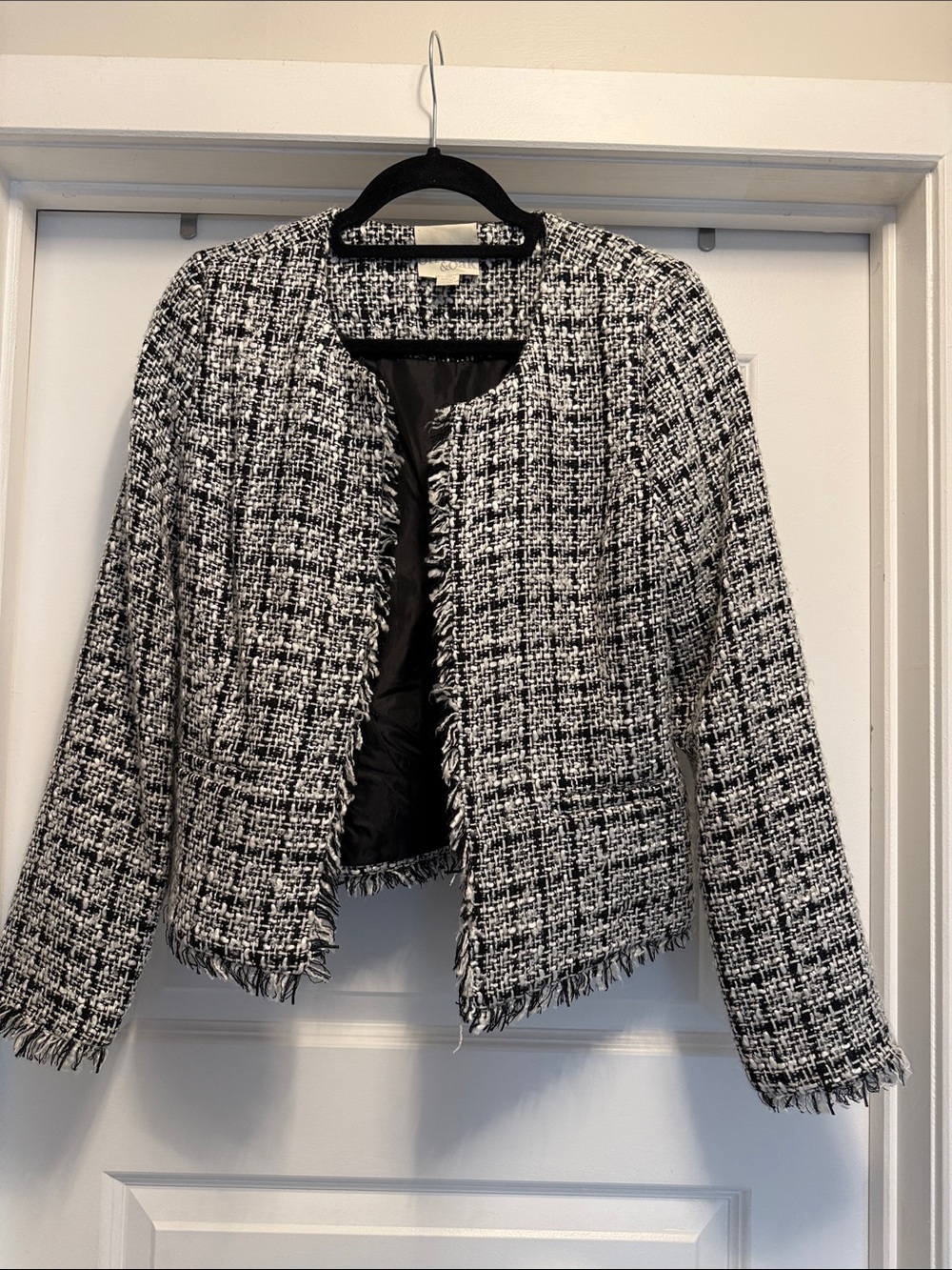 O live & Oak Classic Black & White Tweed Open-Front Women's Jacket